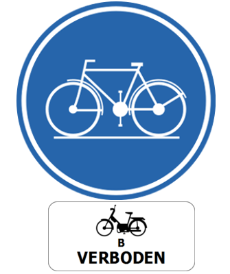 Pflichtweg für Radfahrer, Mofas Klasse B verboten.